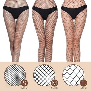 Fishnet Stockings 3 pairs, Black, high-waist, 3 diferent weaves | NEW w Tags